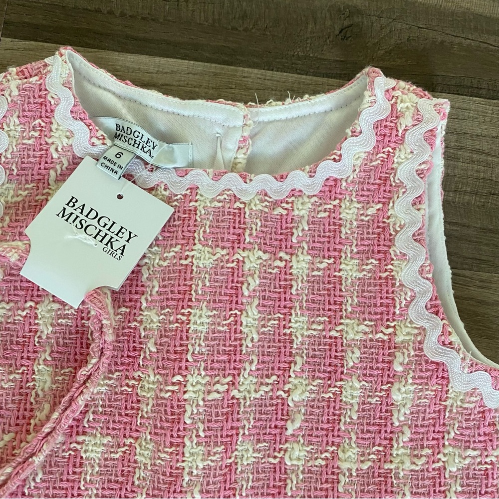 Badgley Mischka Pink and Cream Tweed Dress - Picture 15 of 16